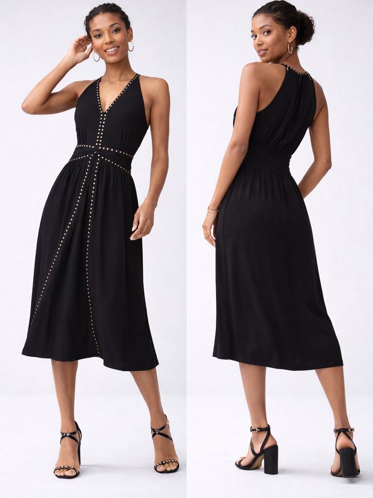 White House Black Market Studded Halter Midi Dress Black Size 2p Petite